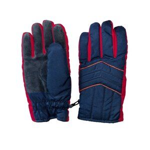 Mens Adult XL Insulated Winter Gloves With Leather Grip Palms Blue Red Polyester